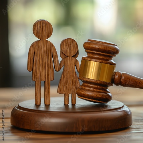 The figure of the family next to the judge's gavel symbolizes the protection of children's rights in custody cases  high resolution   for isolate image