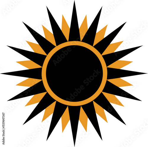 Vintage style sun with stark black rays extending