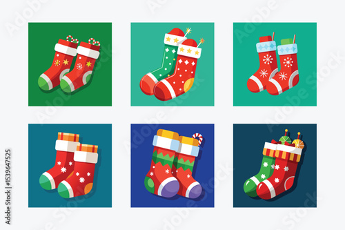 Various christmas stockings in square frames illustration