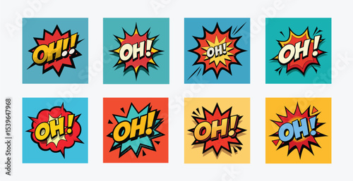 Collection of comic book style oh exclamation illustrations