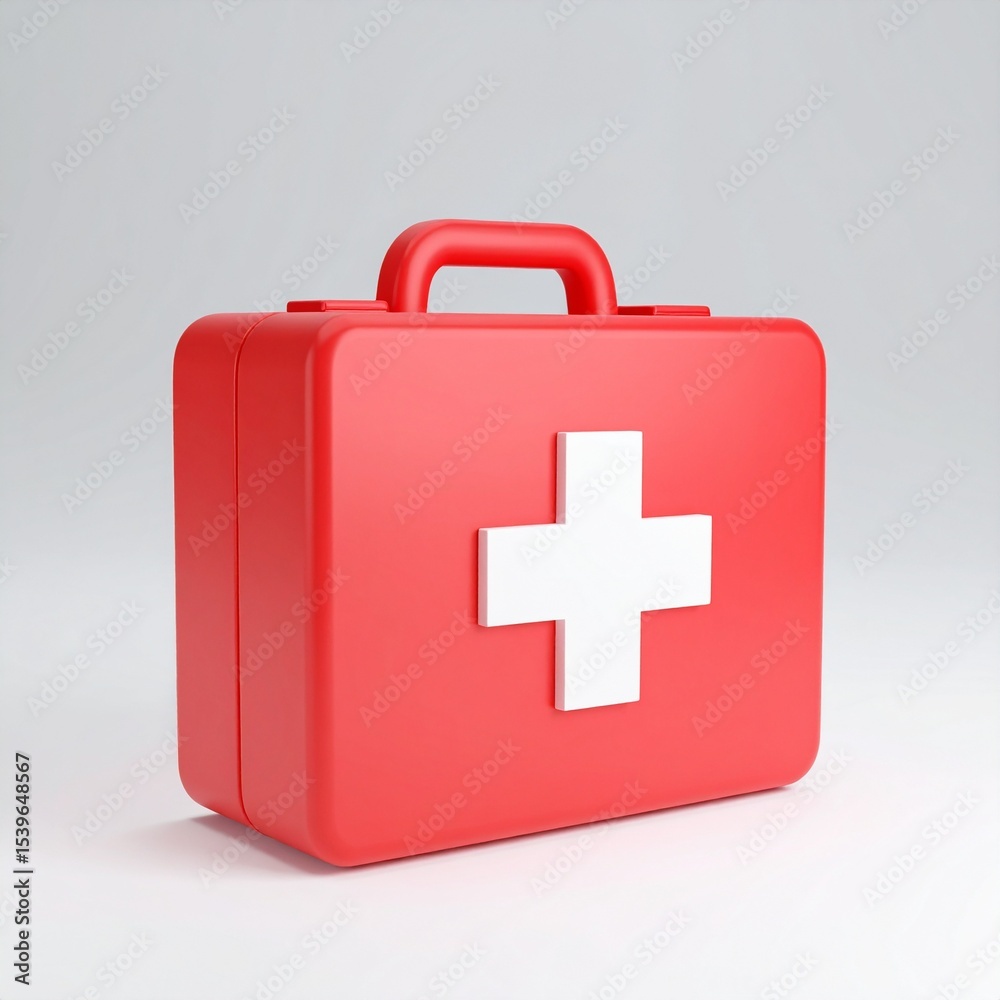 Fototapeta premium Red First Aid Kit Box Medical Emergency Healthcare Safety.