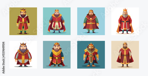 Collection of cartoon kings with crowns and royal robes