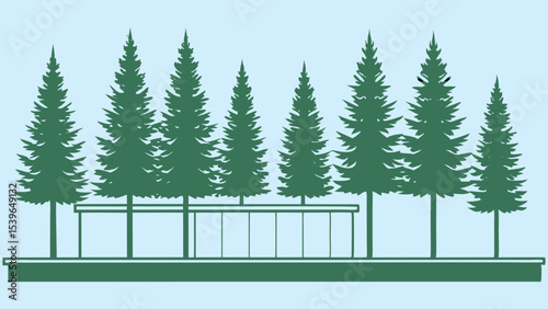 minimal CAD tree line drawing side view architect. 