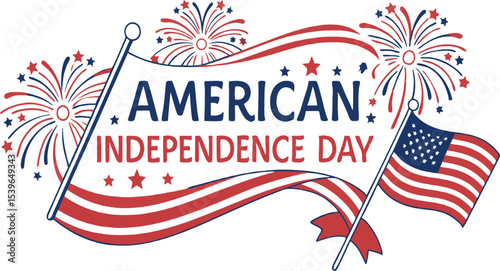 Celebrate american independence day with flag and fireworks vector graphic illustration design element