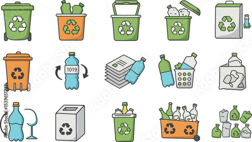Icons for Waste Sorting and Recycling