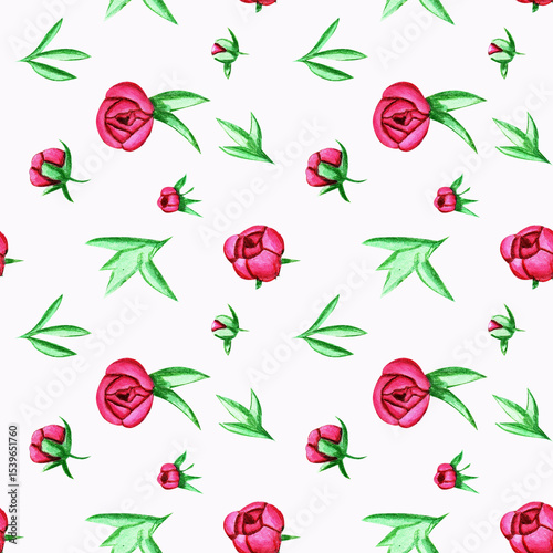 Floral elegant seamless background. Elegant floral seamless pattern for your design. Beautiful illustration with spring peony flowers on a white background.