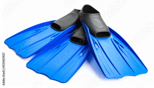 Blue flippers on white background
