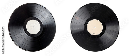 A black vinyl record with a red center label on a black background showing grooves and texture detail