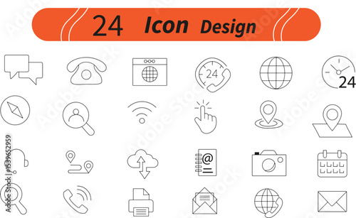 Twenty four line icons for website and app design