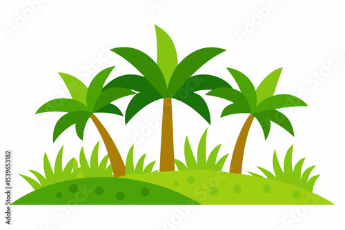 Cartoon palm trees on green hill illustration