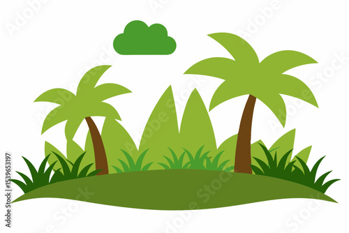 Cartoon tropical island scene with palm trees