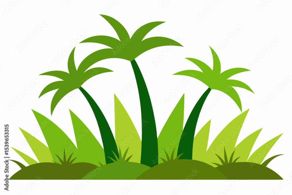 Obraz premium Cartoon palm trees and lush green grass