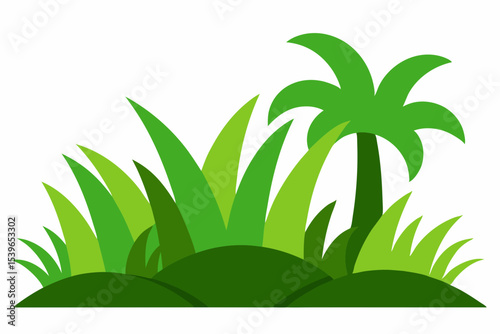 Cartoon palm tree and grassy landscape illustration