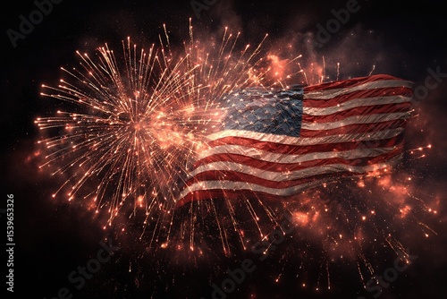 united states flag fireworks on night sky. High quality