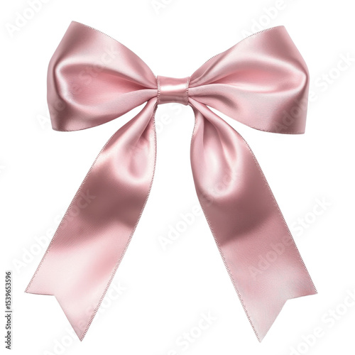 A pink satin ribbon bow on transparent background.