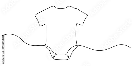 Single continuous drawing of baby onesie. Vector editable illustration, baby onesie continuous one line drawing, Baby rompers, children clothing, dress one line art with an inscription continuous