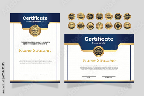 Blue and Gold certificates template design. vertical horizontal diploma certificates