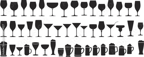 Stylish Silhouette Collection of Wine, Cocktail, and Beer Glasses for Elegant Design Projects