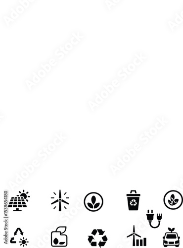 Sustainable Energy Icons: Solar, Wind, Recycling, and Eco-Friendly Symbols for Green Initiatives