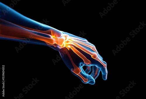 Anatomical 3D rendering of a human hand and wrist