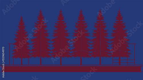 minimal CAD tree line drawing side view architect. 
