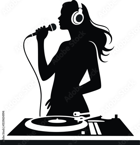 Female DJ Silhouette Performing on Turntables