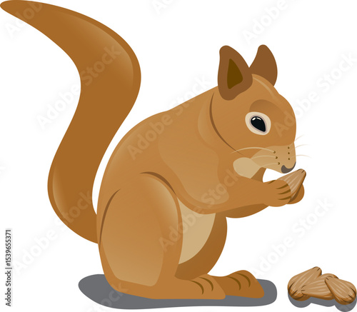 Illustration of a Squirrel Eating Almond Nuts