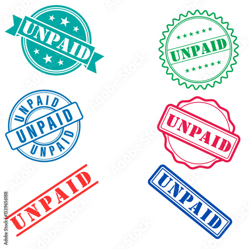 Collection of unpaid stamps in different styles. Includes overdue, pending, rejected, and unpaid labels. Perfect for financial documents, billing, and office use.
