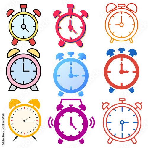 Set of alarm clock icon isolated on white background.