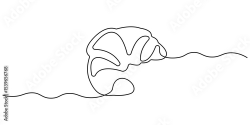 Croissant bread for desset outline drawing illustration. one continuous line drawing of croissant, Continuous one line art Croissant icon badge bakery, Continuous one single minimal line drawing.