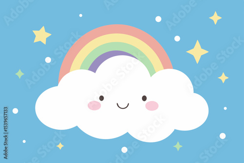 Adorable Rainbow Cloud A Cute Illustration of Happiness and Dreams