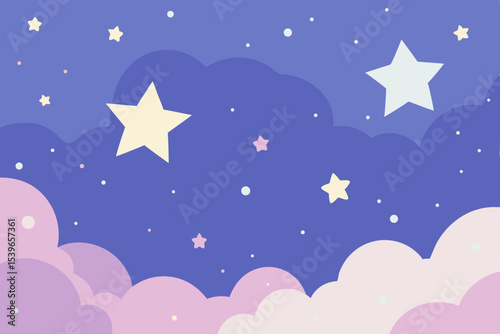 Dreamy Night Sky Pastel Clouds, Stars, and Twinkling Lights Background