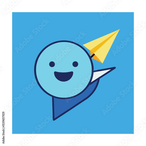 Emoticon Launching a Paper Plane with Joy