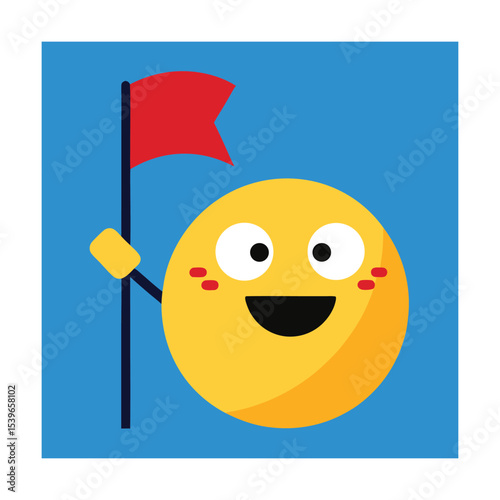Emoticon Waving a Small Flag Cheerfully