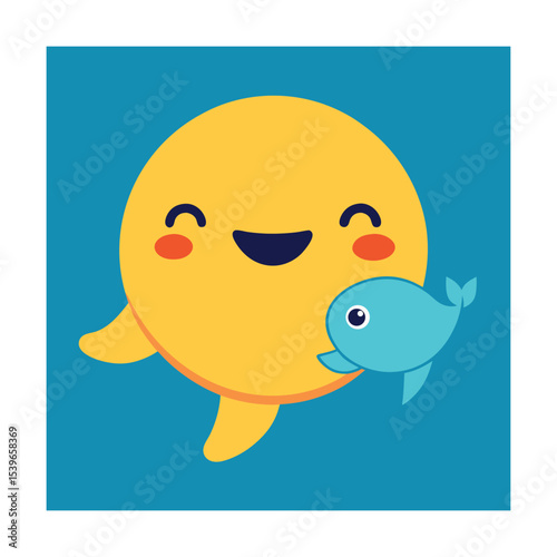 Emoticon Looking at a Small Fish Happily