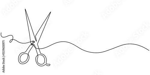 Simple black and white line drawing of scissors.  line icon-continuous line drawing. Editable stroke, Scissors Continuous Line Illustration, hair scissors continuous one line drawing, One continuous