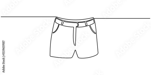 shorts continuous one line drawing, Continuous one line drawing of Sport shorts. Single line drawing illustration of Summer shorts. Special summer concept vector art. Doodle line illustration, Summer