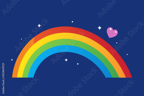 Magical Rainbow with Sparkling Stars and Heart A Colorful Night Sky Illustration