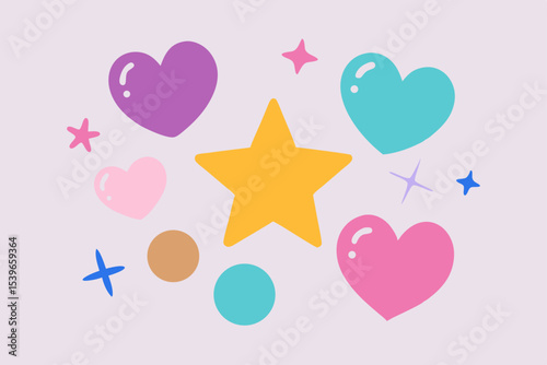 Pastel Hearts and Stars A Delightful Illustration of Love and Happiness