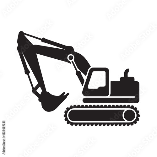 Silhouette Illustrations of Excavators. Construction Machinery Icons with Hydraulic Arm and Track Wheels for Engineering and Industrial Design. Silhouette of Excavator Icon on White Background.