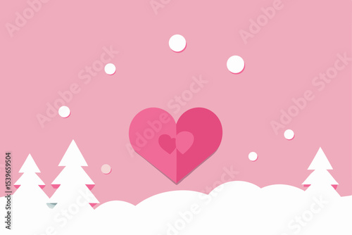 Winter Love A Heartfelt Pink Snowscape Illustration