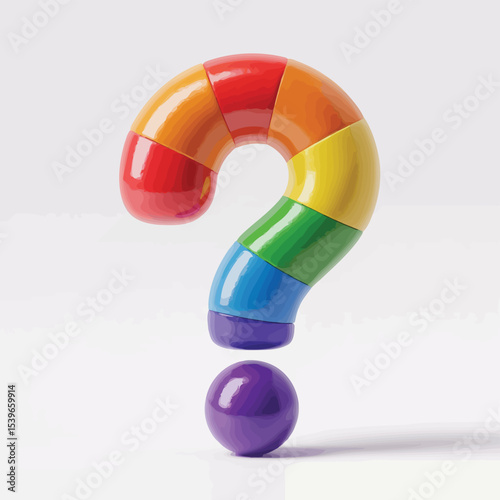 Rainbow Colored Question Mark 3D Render Illustration