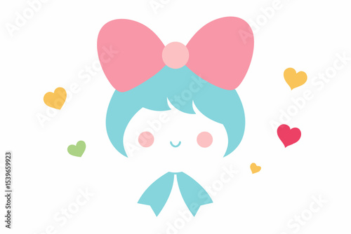 Adorable Girl Illustration Cute Pastel Colors and Hearts