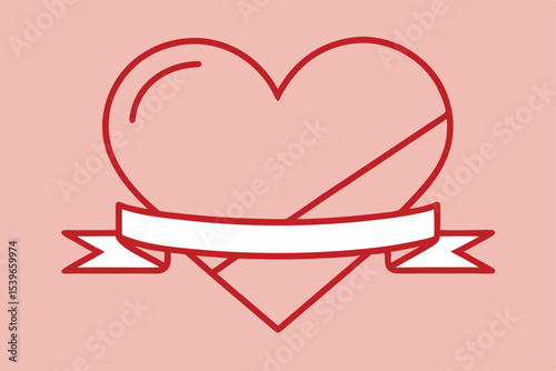 Romantic Heart Design Elegant Line Art with a Blank Banner for Your Message