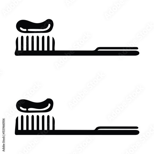 Toothbrush and toothpaste icon. Black and white vector illustration.