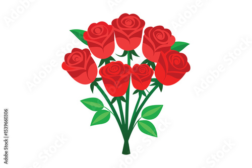 Bouquet of red roses vector illustration isolated on white background