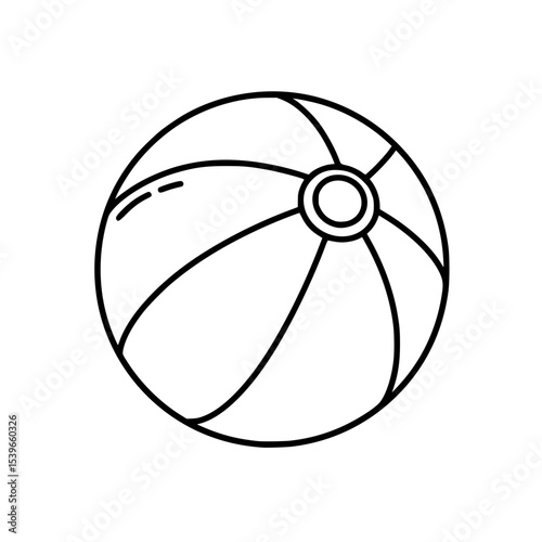 Vector illustration of a classic summer beach ball icon, simple line art outline, summertime concept, isolated on transparent background, cut out png