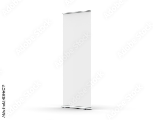 Blank standee roll up banner mockup template on isolated white background, 3d illustration