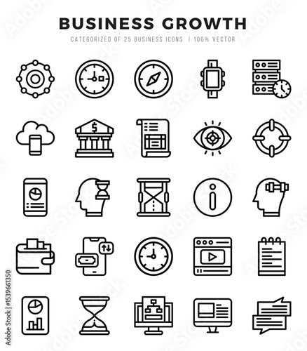 Vector icons set of Business Growth. Lineal style Icons.