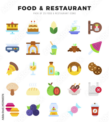 Food and Restaurant Flat icons collection. 25 icon set in a Flat design.